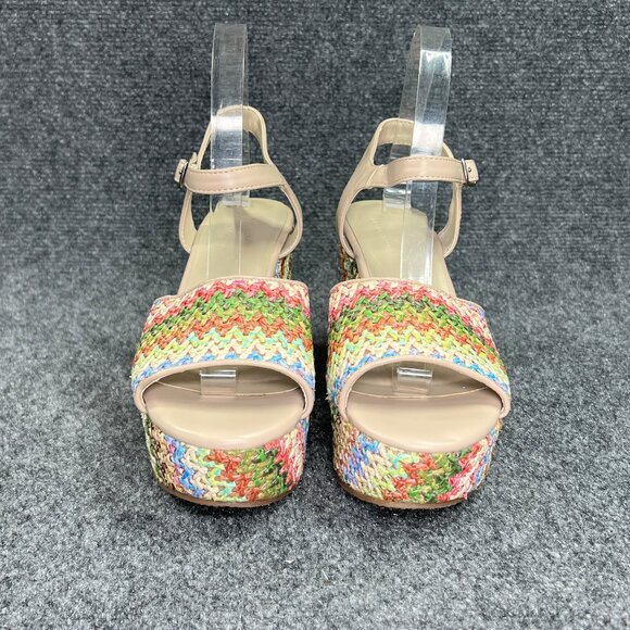 Skechers Platform Sandals Women's 8 Multicolor Woven Heeled Ankle Wrap Buckle - Picture 2 of 13